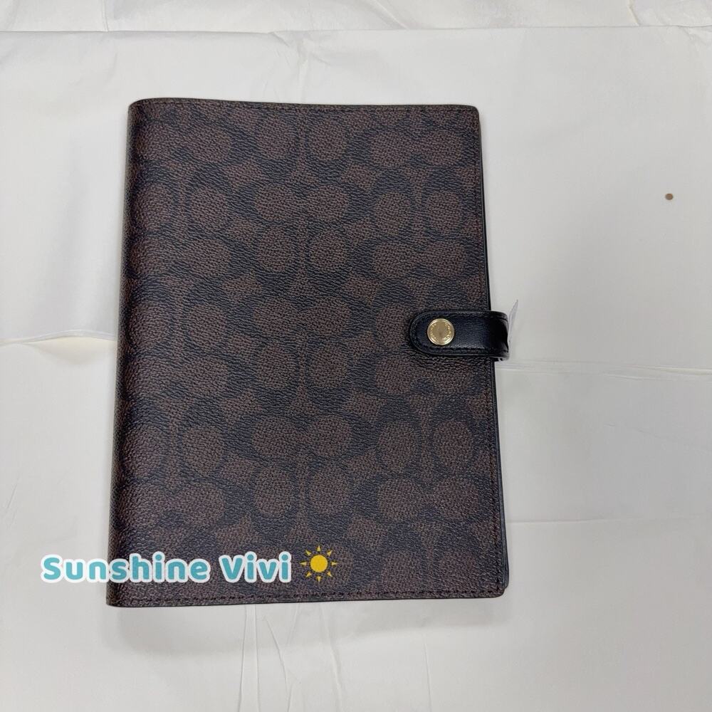 NWT Coach Snap Notebook cz198 Walnut Black Signature Canvas/Smooth leather